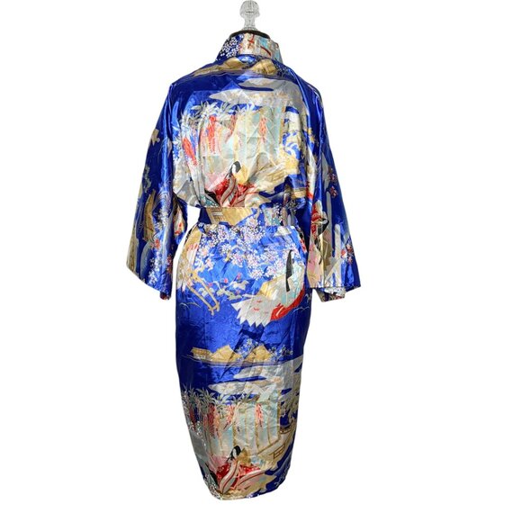 Vintage Ichi Ban Japanese Kimono Robe With Scenic Print & Tie Belt - Size 42 - Picture 6 of 14
